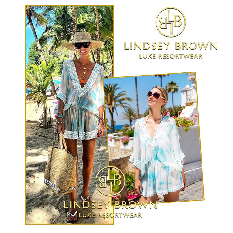 Anna Mavridis wears Blue Tie Dye Silk Kaftan Dress in Thailand