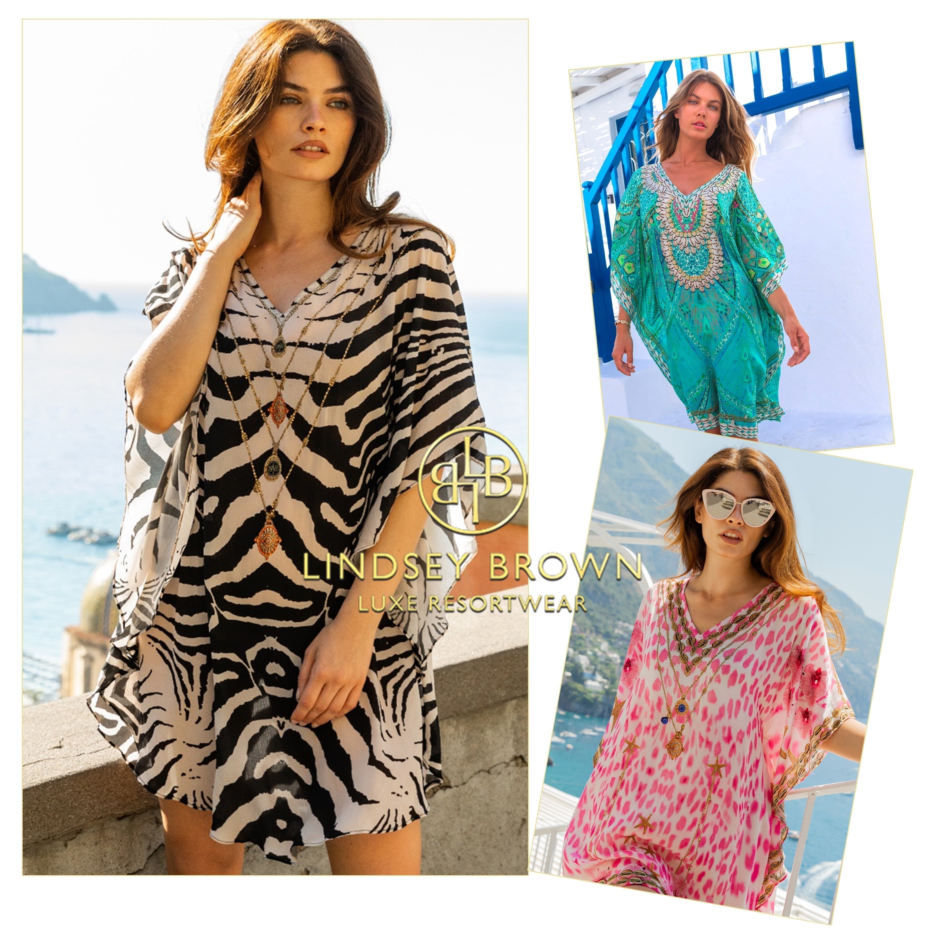 Stunning silk beach coverups to wear over swimwear on holiday by Lindsey Brown resort wear