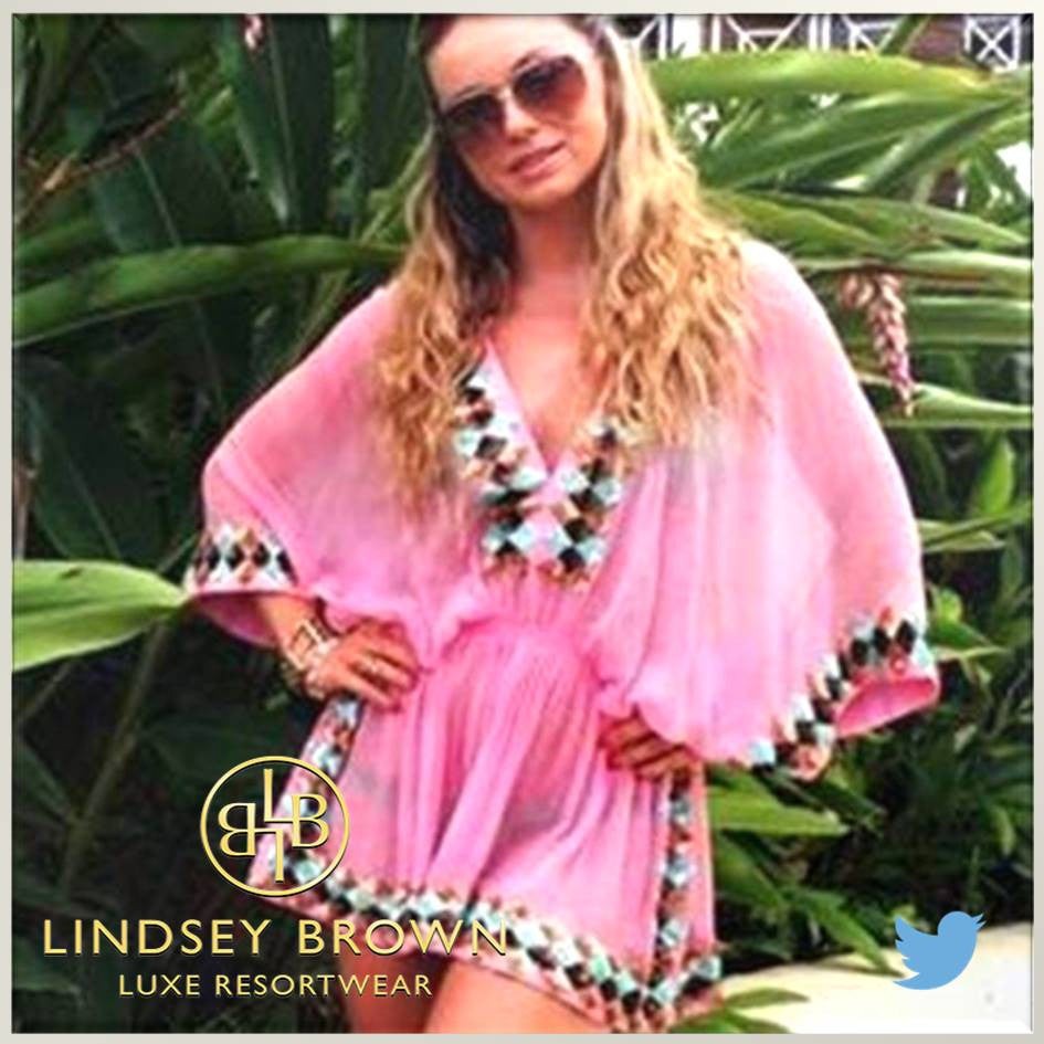 Ola Jordan wearing Lindsey Browns pink silk Manhattan top in Jamaica