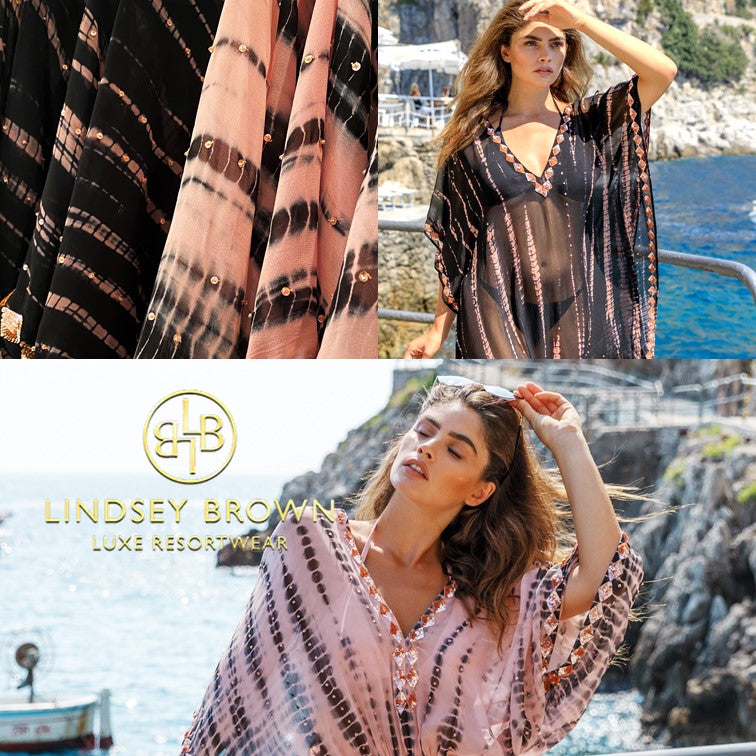 Silk designer pink black kaftan for the Maldives