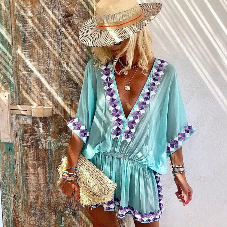 Resort wear worn by Anna Mavridis. Browse designer resort wear and silk designer kaftans seen on the delightful Anna Mavridis