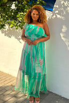 Aqua Silk holiday dress to wear on a Cruise by Lindsey Brown designer resort wear