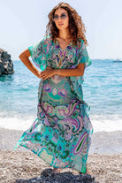Aqua plus size printed maxi length beach cover -ups to wear on holiday by Lindsey Brown  beachwear