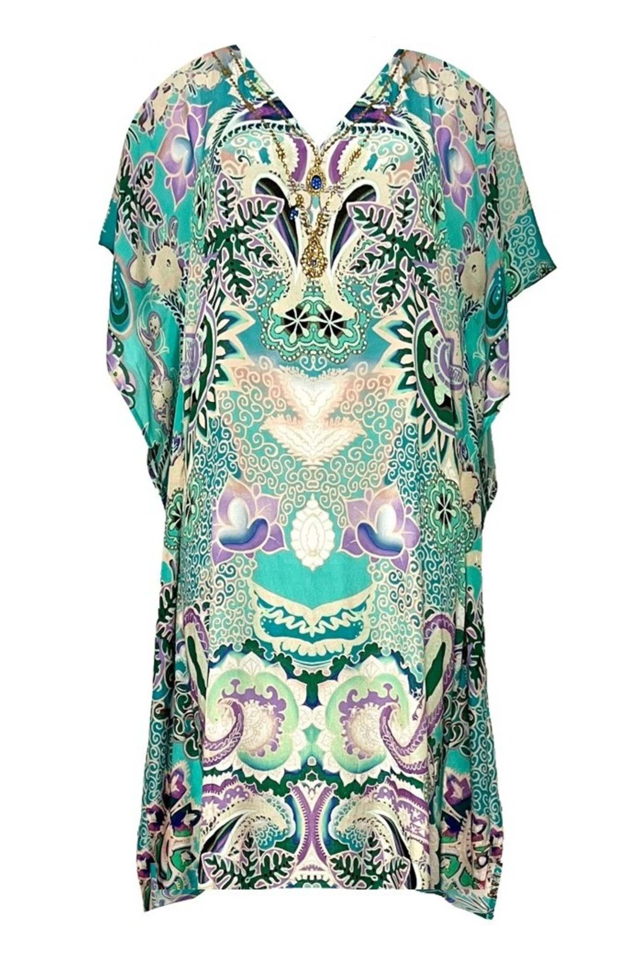 Aqua silk beach cover up by Lindsey Brown resort wear