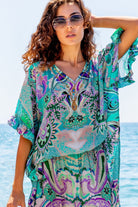 Aqua silk blouson beach cover up by lindsey brown resort wear