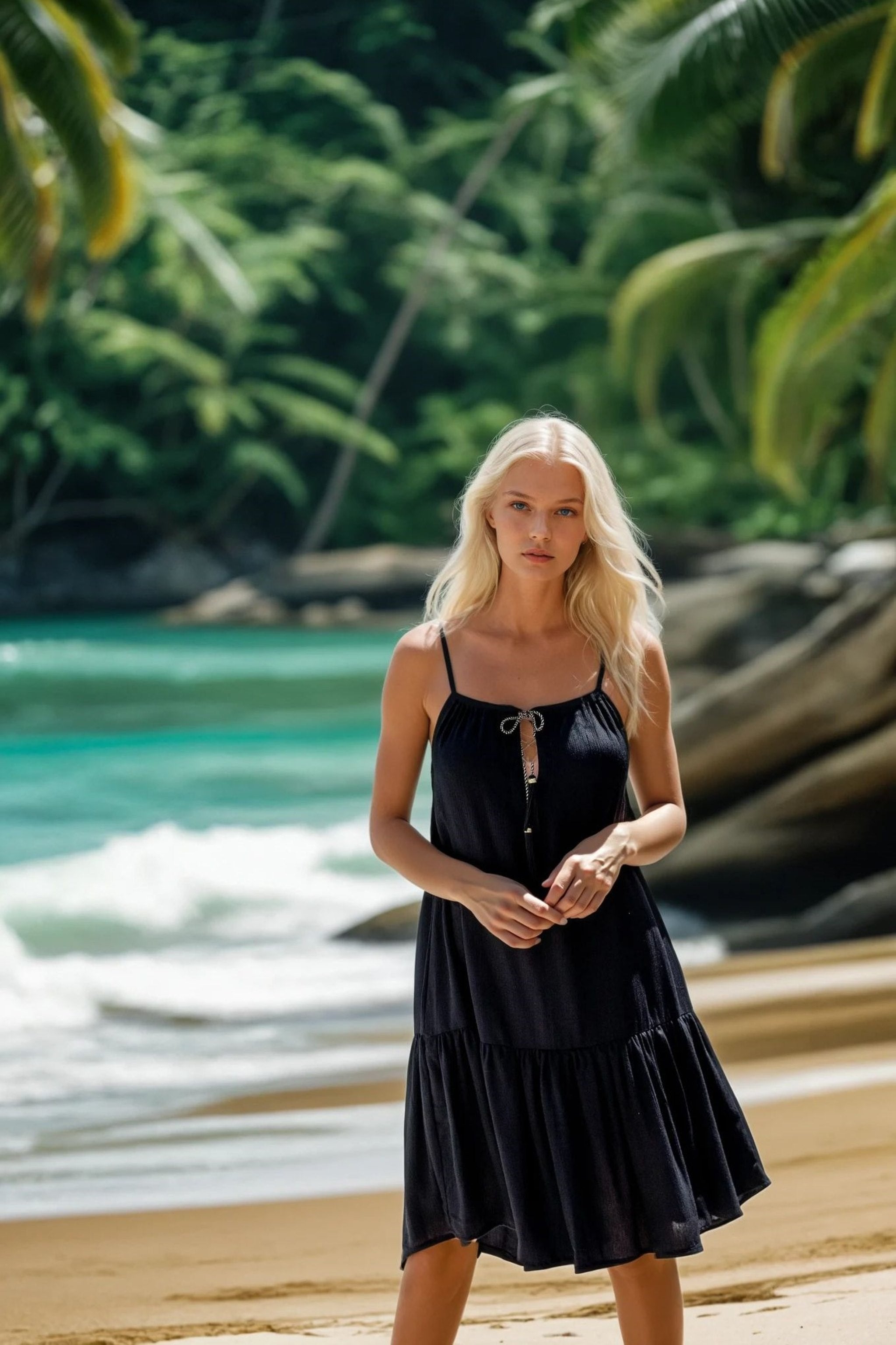Black cotton beach dresses to wear on summer holidays by Lindsey Brown resort wear