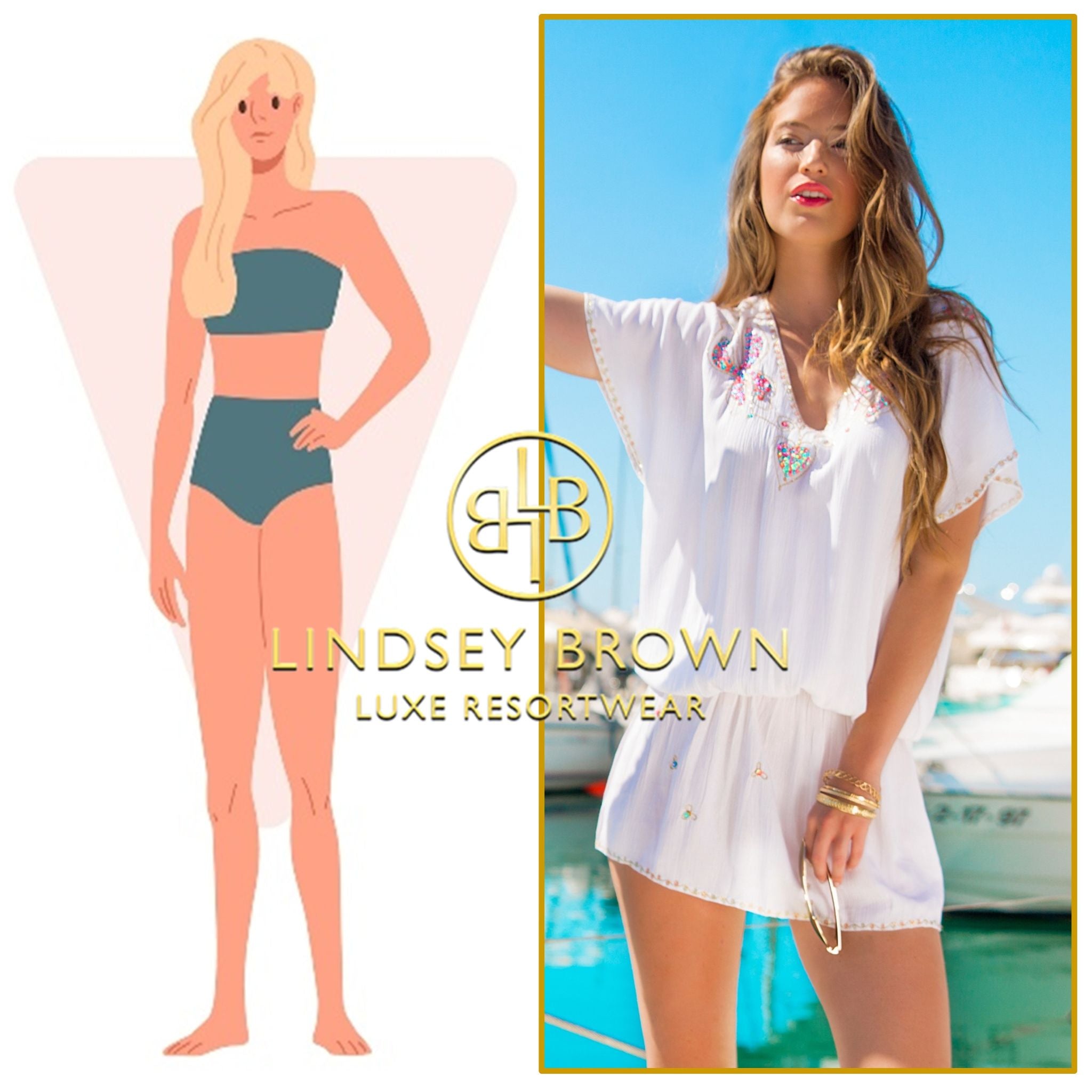 Drop waisted beach dress that suits an inverted triangle body shape by lindsey brown