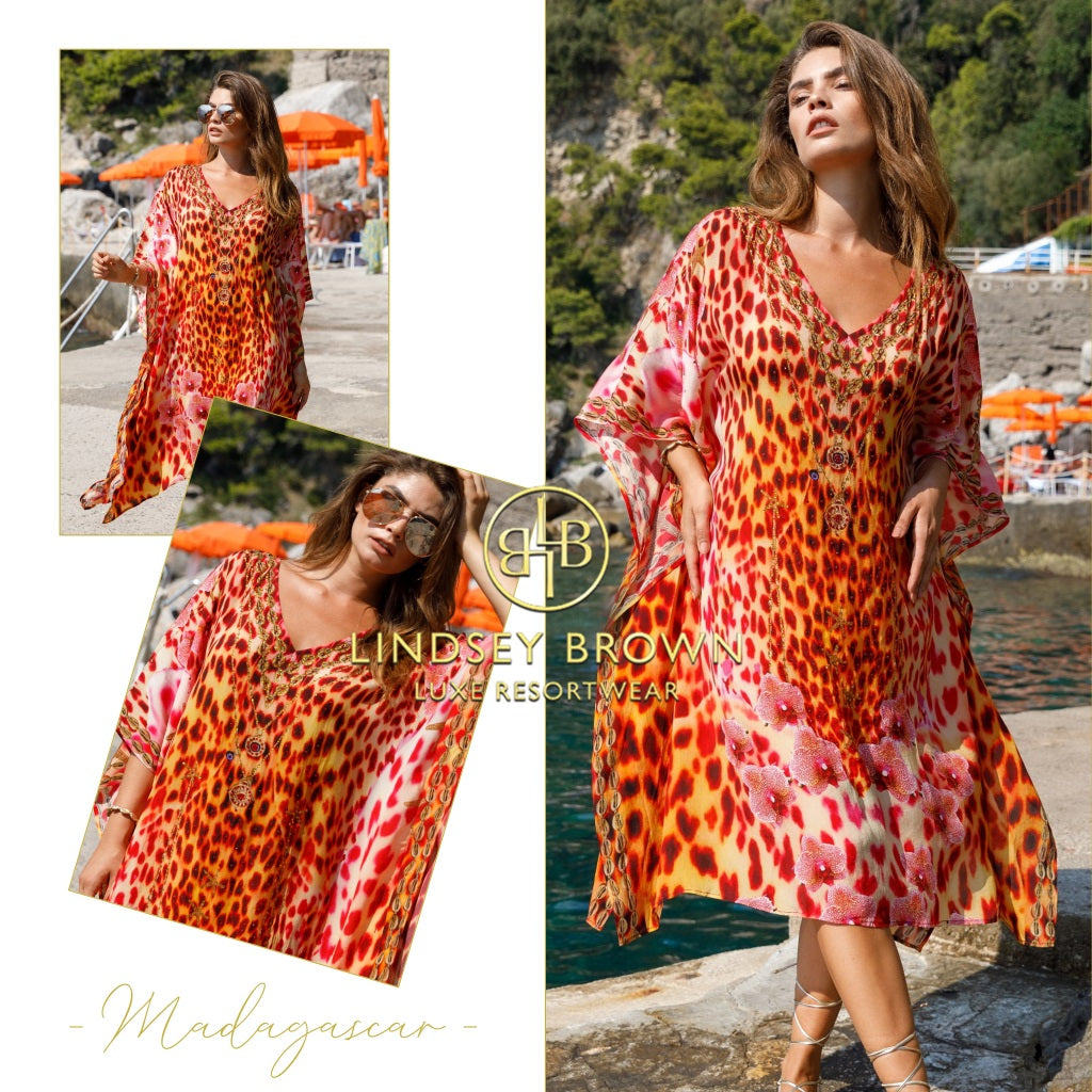 Floaty silk beach cover ups for the beach by Lindsey Brown resort wear