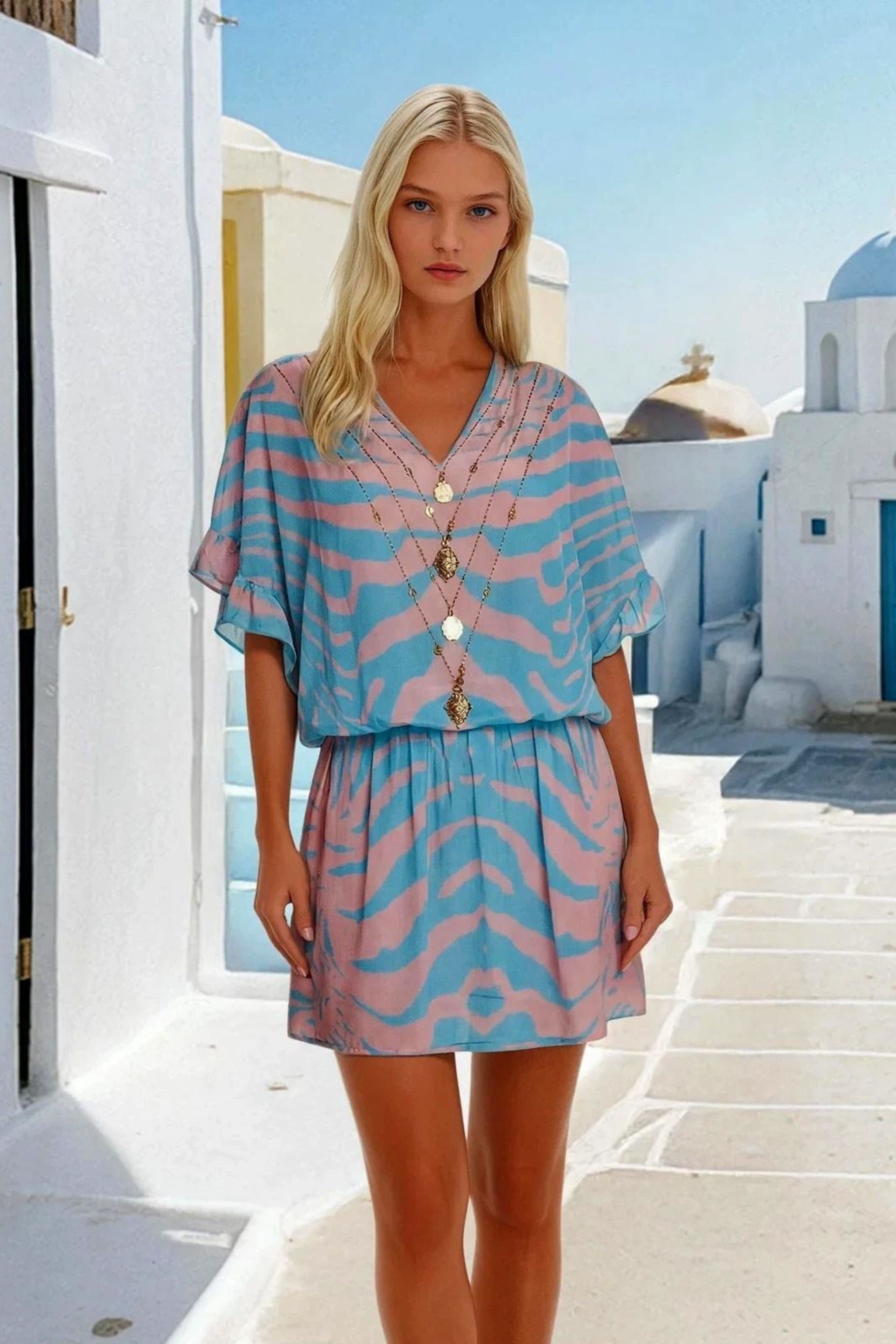 Lindsey Brown blue and pink beach dresses to wear on a Caribbean Cruise