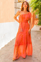 Orange Coral Silk One Shoulder Maxi Dress to wear on holiday by Lindsey Brown resort wear