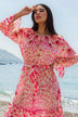 pink silk animal print long sleeved dress to wear on holiday by Lindsey Brown