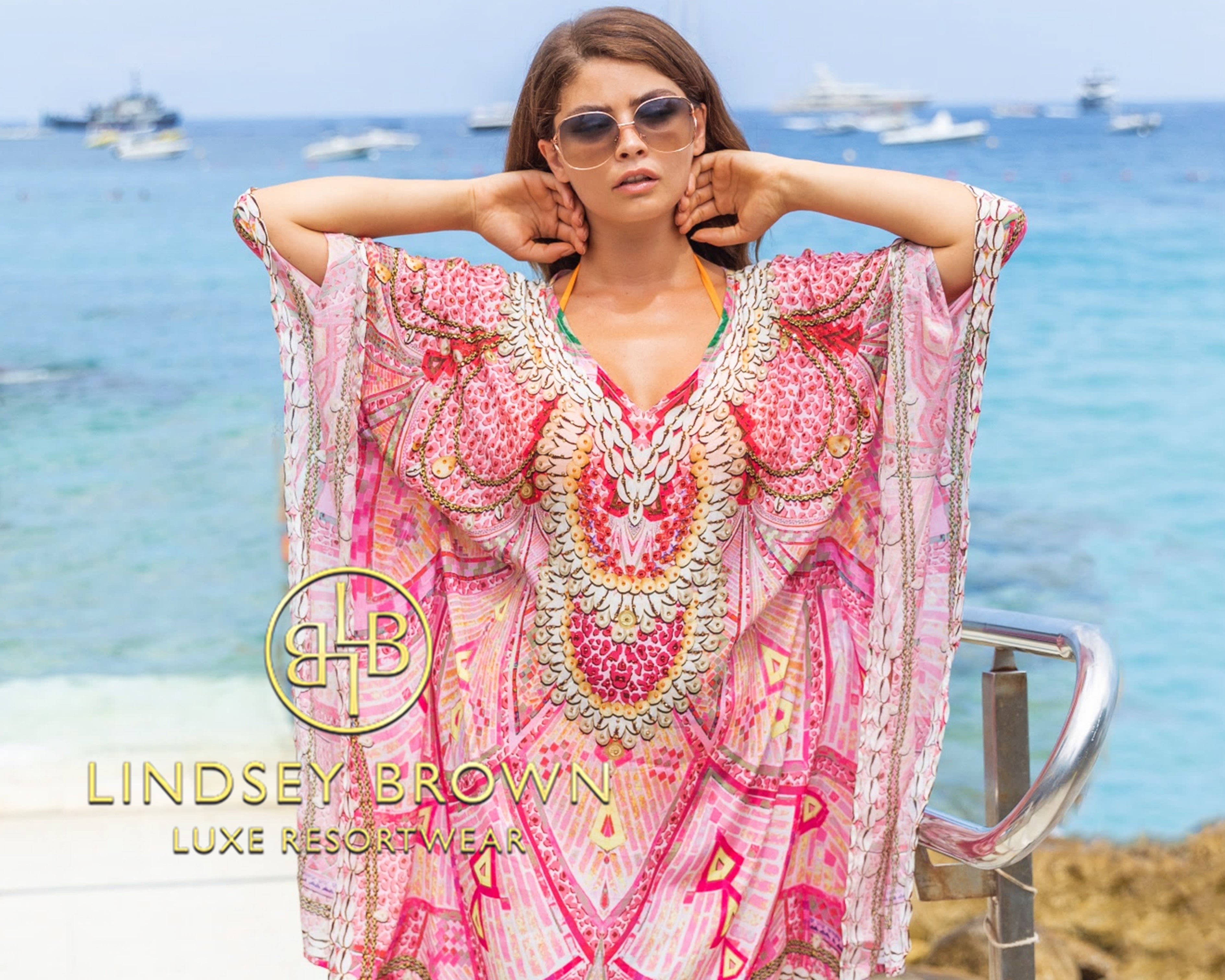 pink silk designer beach cover-ups by Lindsey Brown resort wear