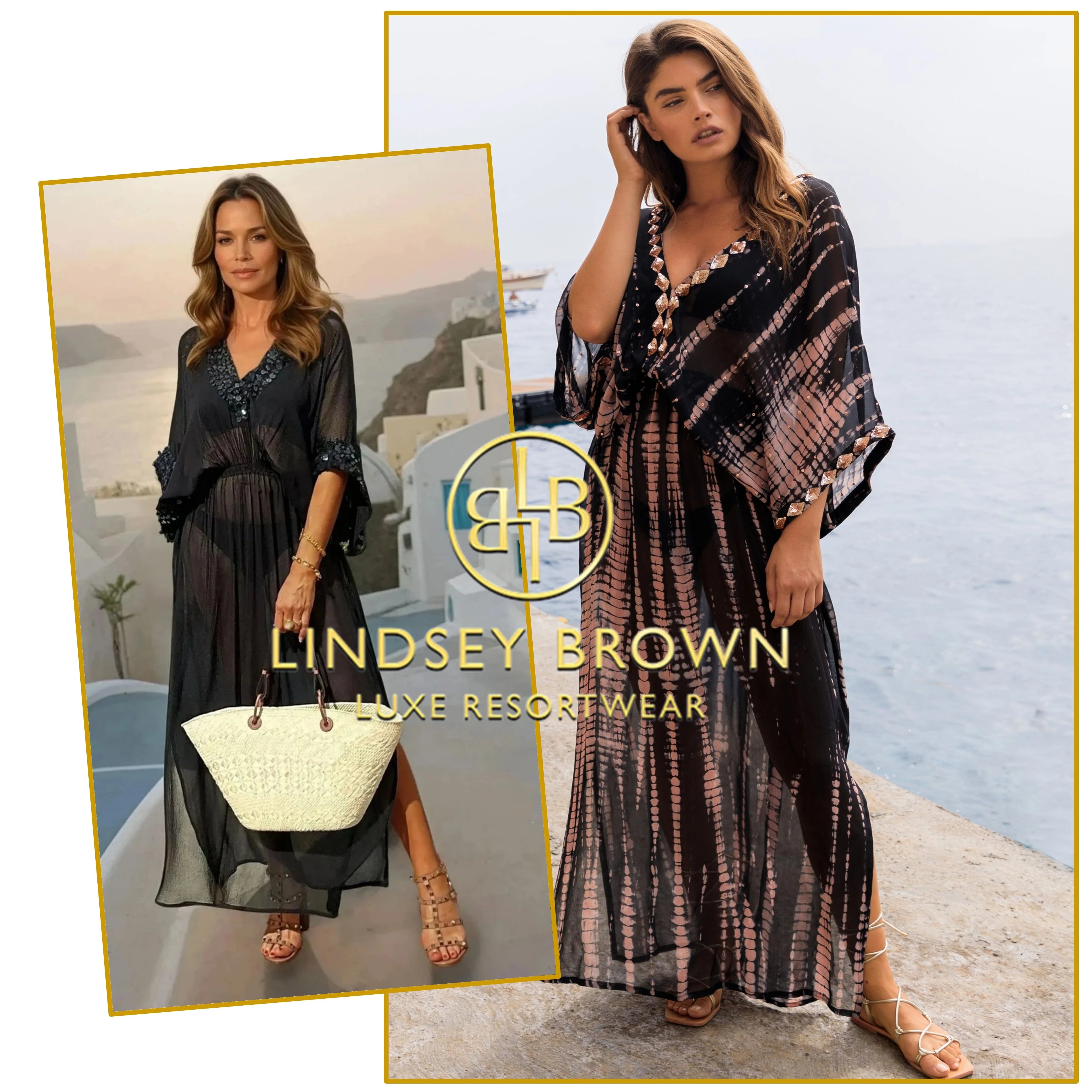 Silk floaty maxi kaftans to wear on holiday by Lindsey Brown resort wear