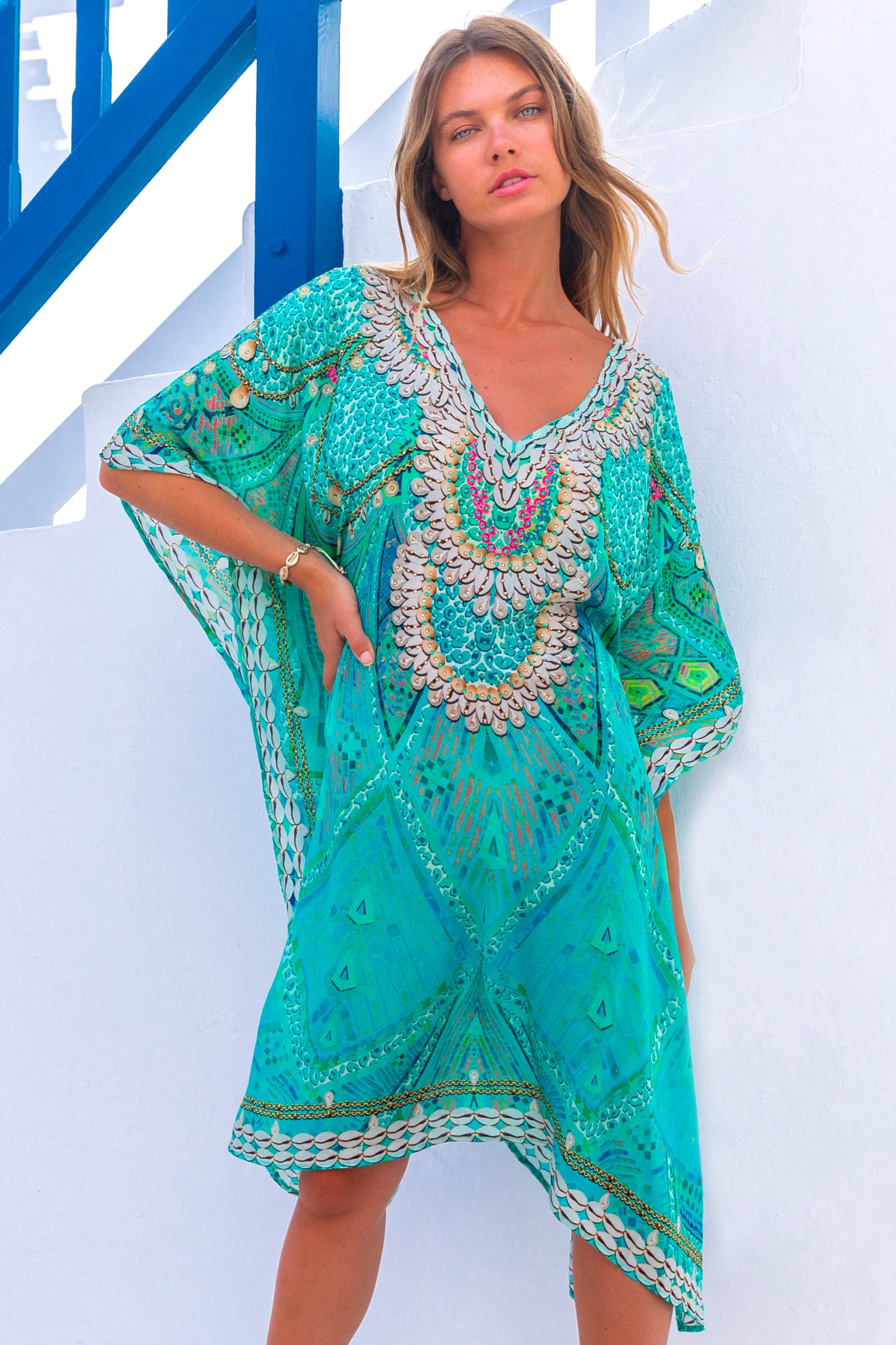 Stunning beach cover ups  in floaty silk crepe by Lindsey Brown resort wear