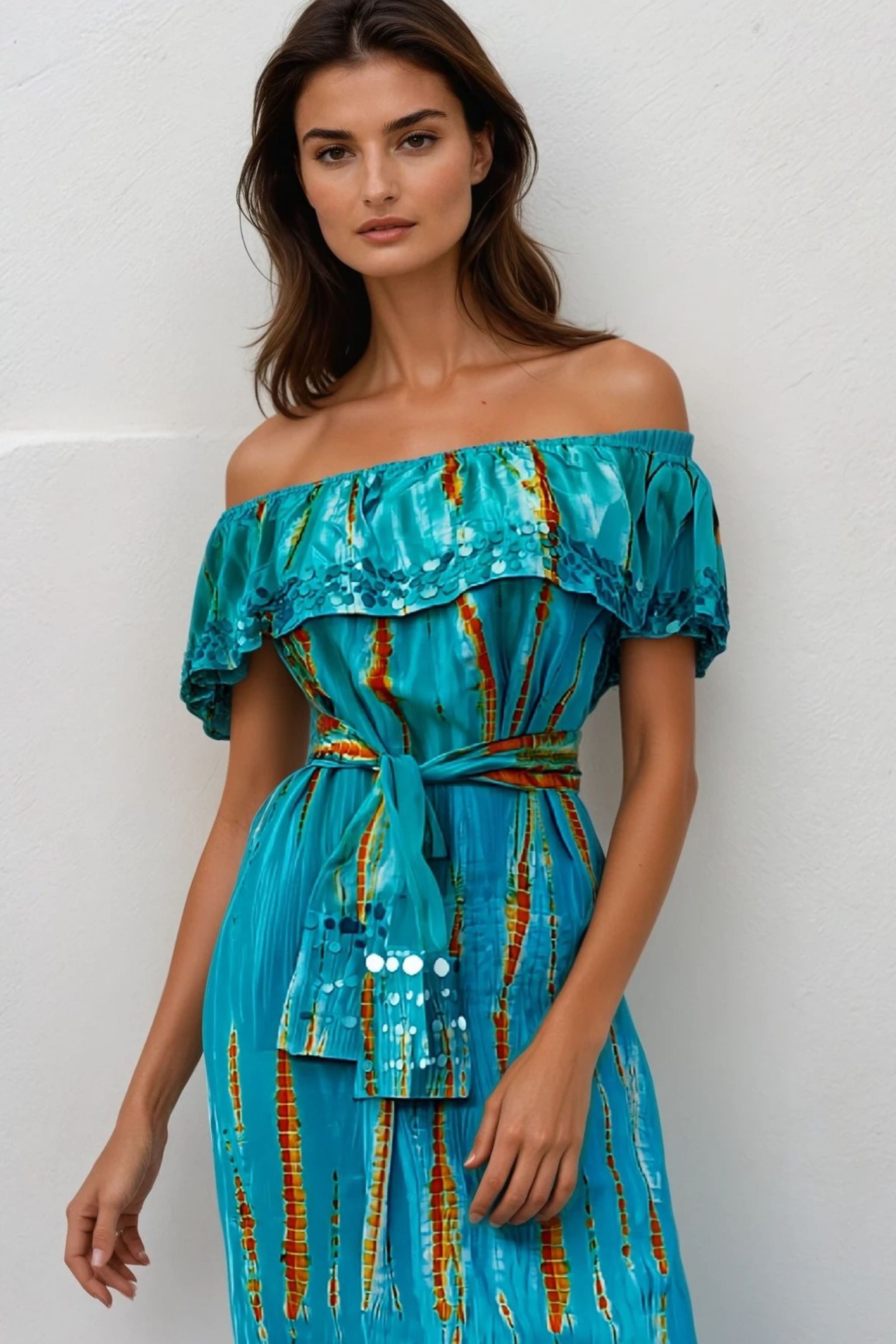 Turquoise silk maxi dress to wear in summer by Lindsey Brown resort wear