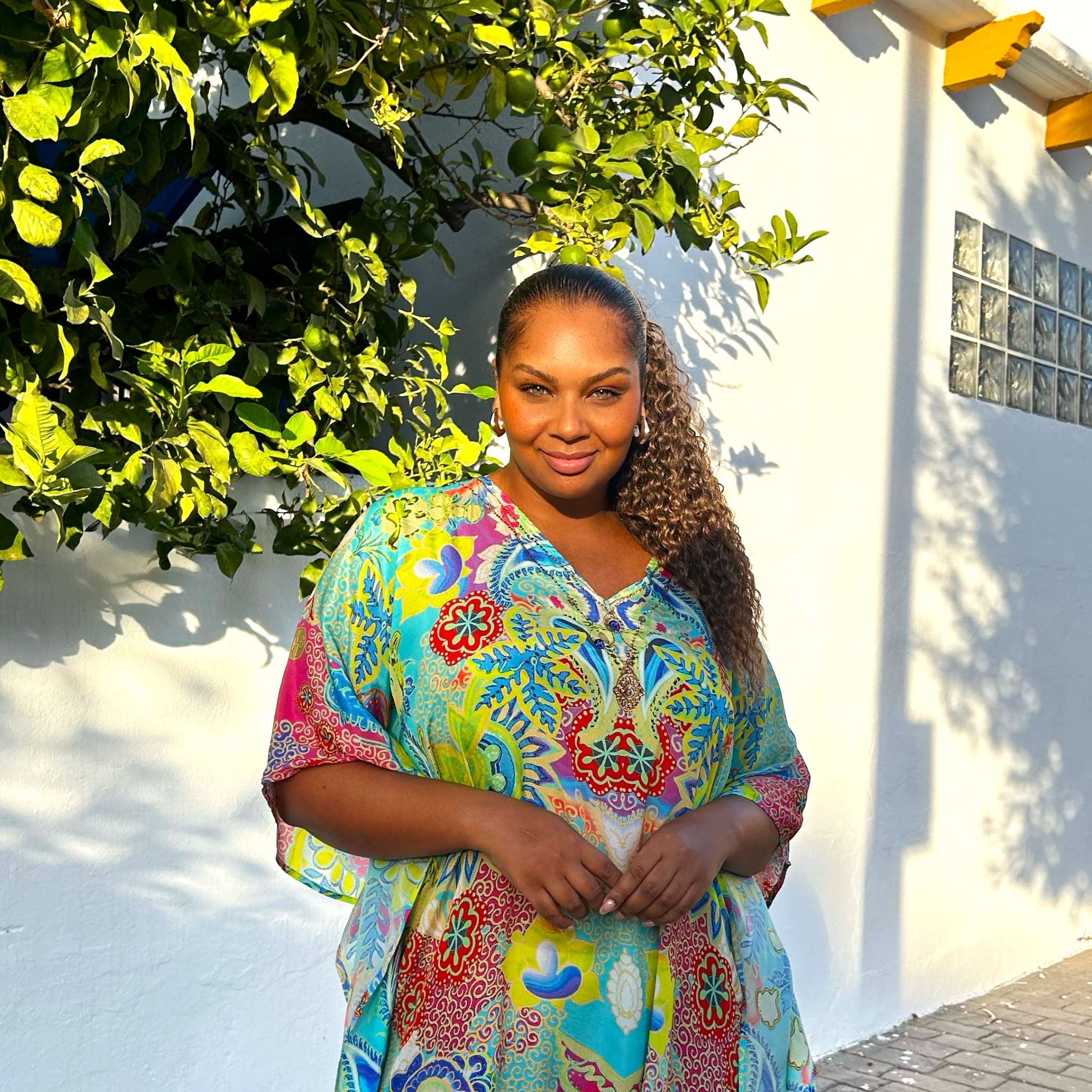 turquoise yellow silk plus size designer beach cover-ups by Lindsey Brown