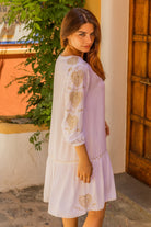 White Gold knee length floaty cotton beach dress by Lindsey Brown resort wear