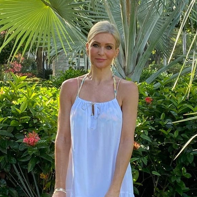 White cotton designer beach dress by lindsey brown resort wear