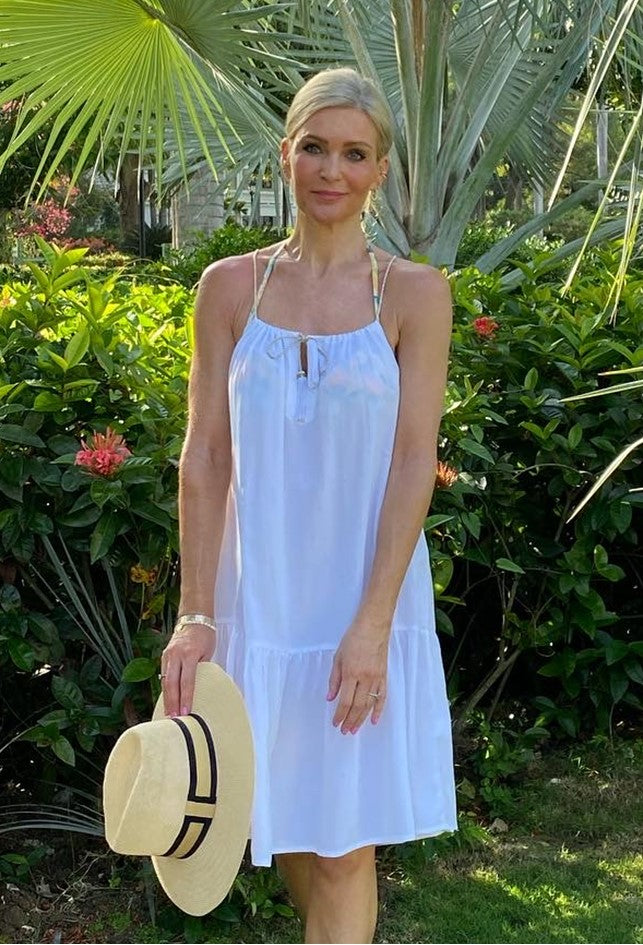 White cotton designer beach dress by lindsey brown resort wear