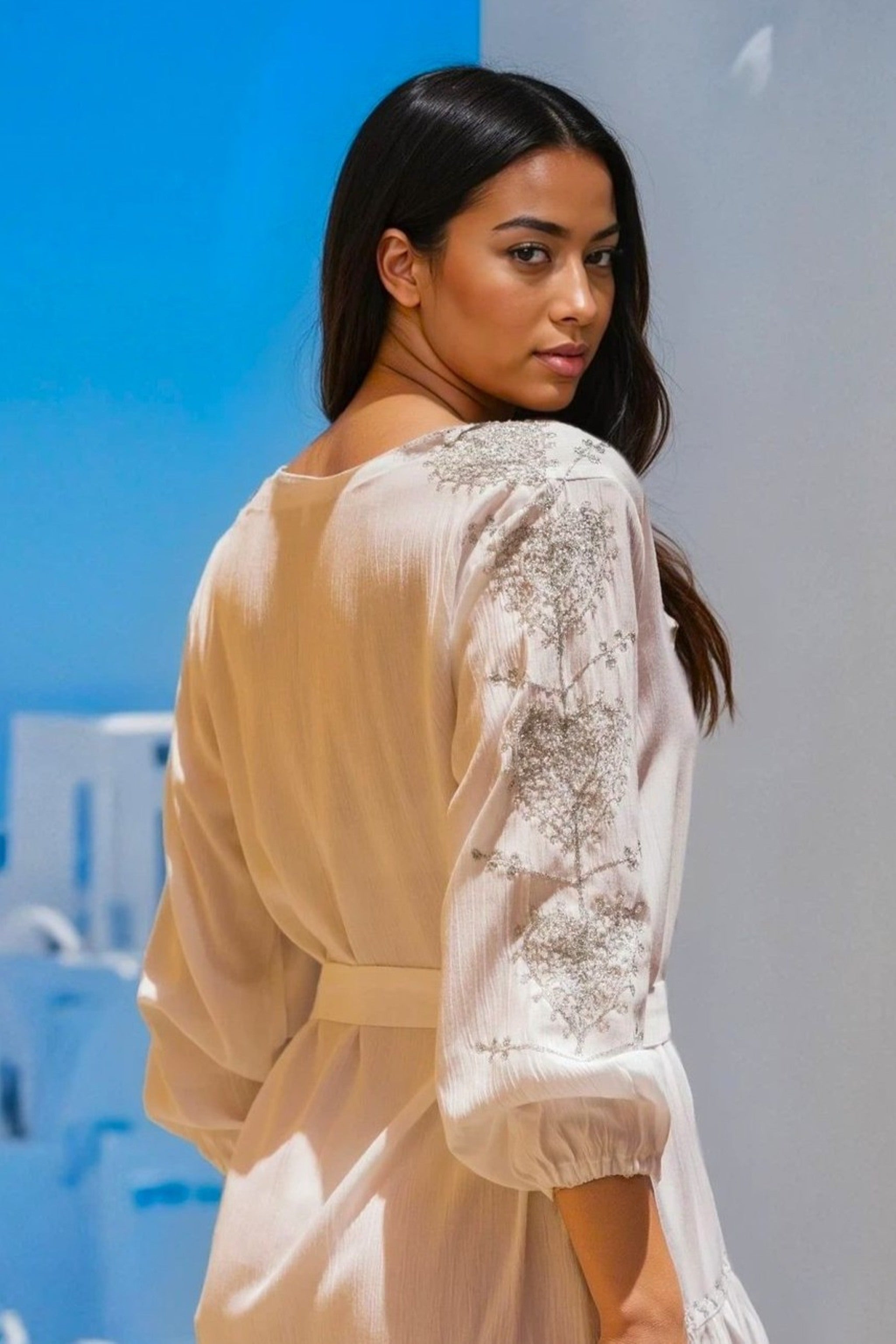 White and Silver beach dresses by Lindsey Brown resort wear