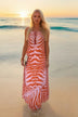 orange and pink floaty sleeveless maxi dress by Lindsey Brown resort wear