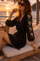 black cotton long sleeved beach dress for warm summer holidays
