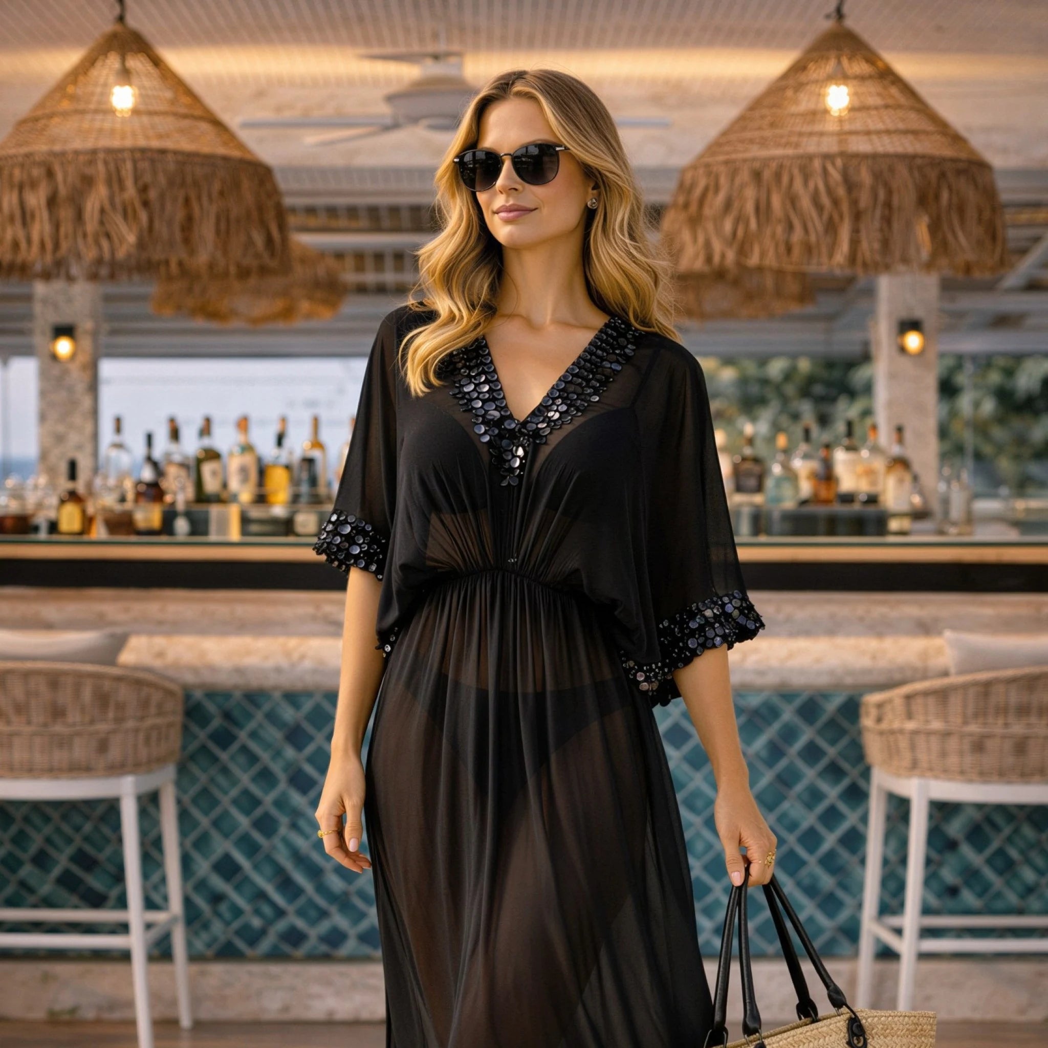 black silk maxi kaftans to wear on holiday by lindsey brown resort wear