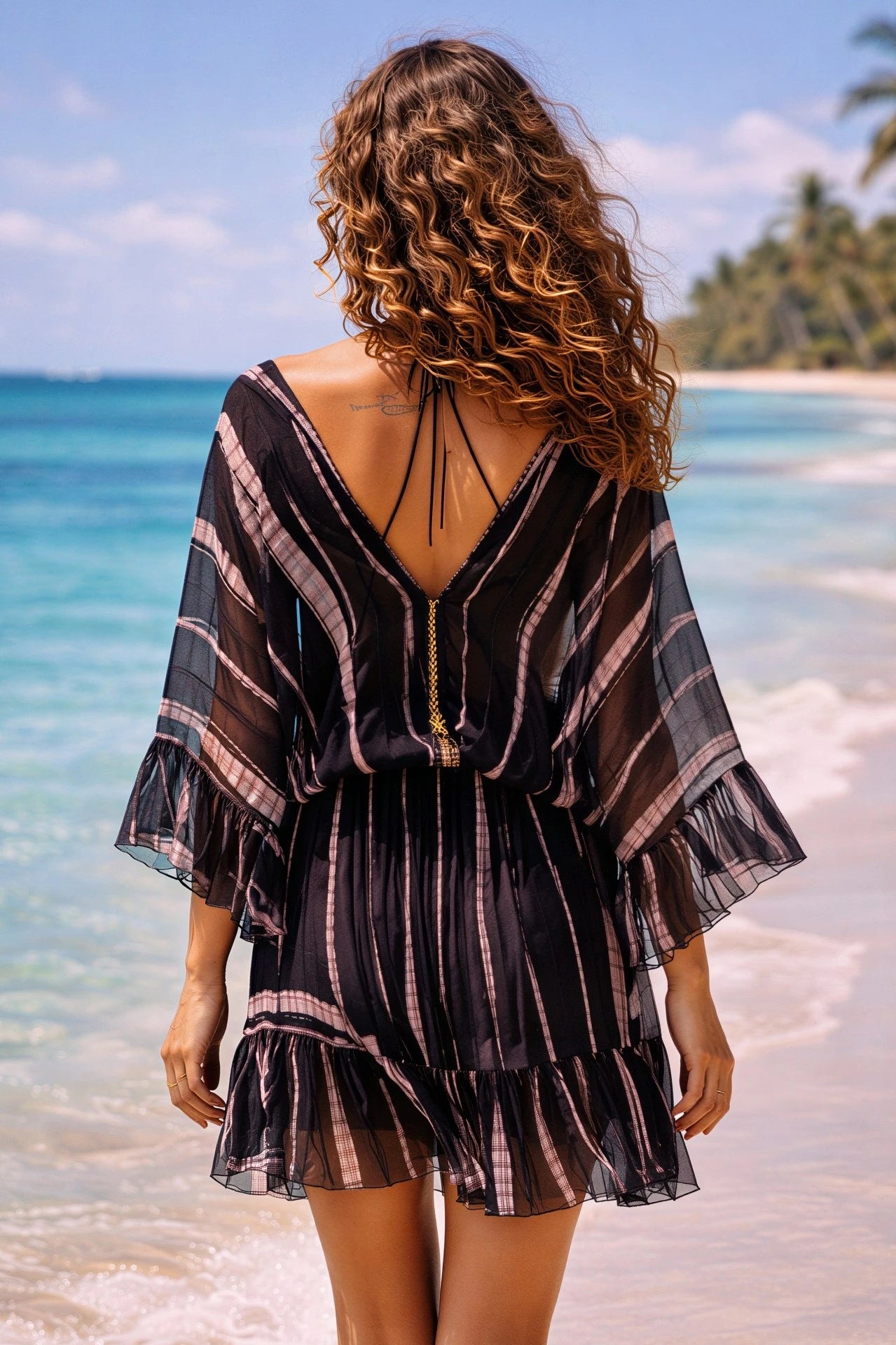 black bloused short silk kaftan dress for luxury holidays