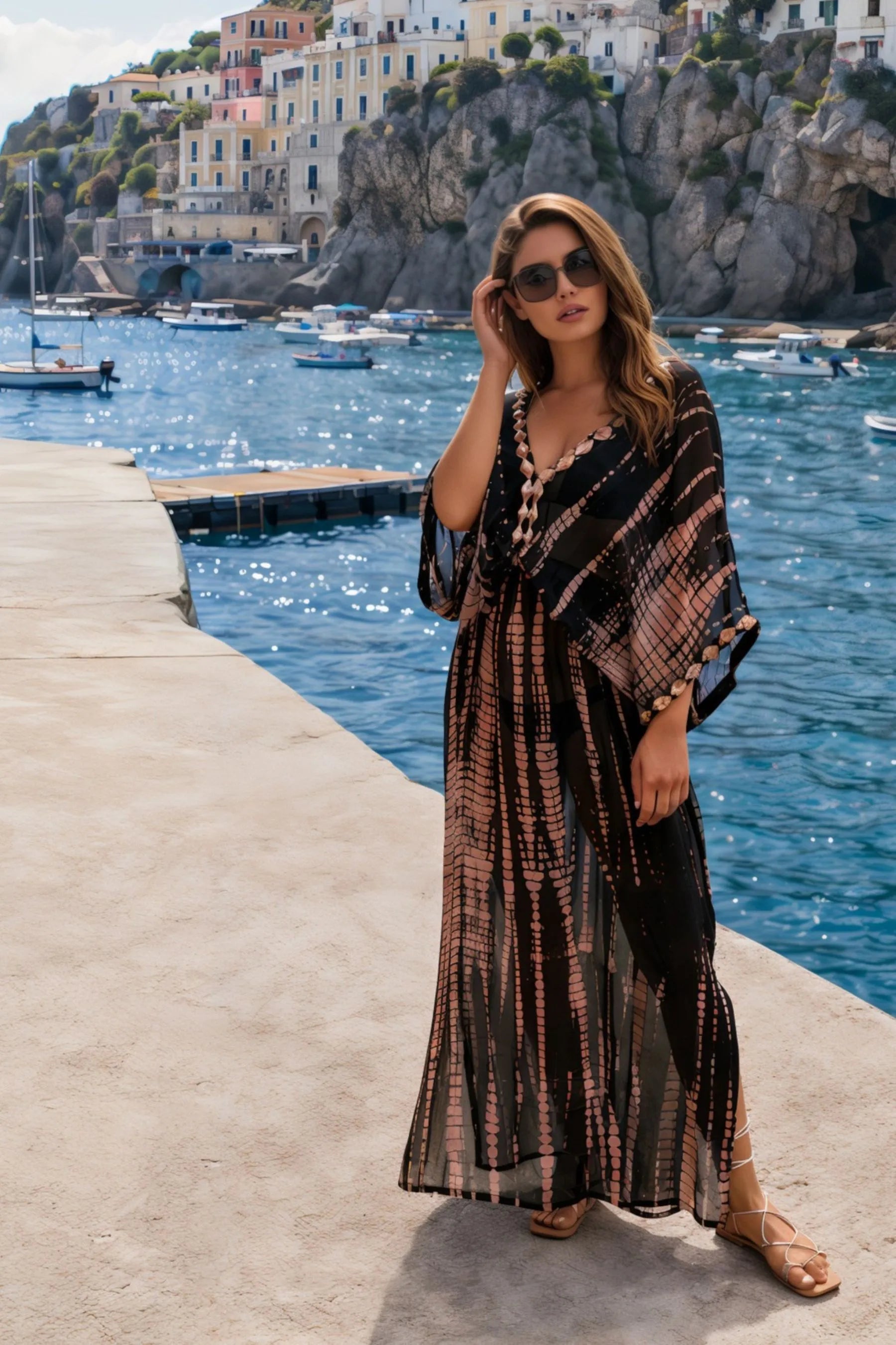 black silk maxi kaftans to wear on holiday by lindsey brown silk resort wear