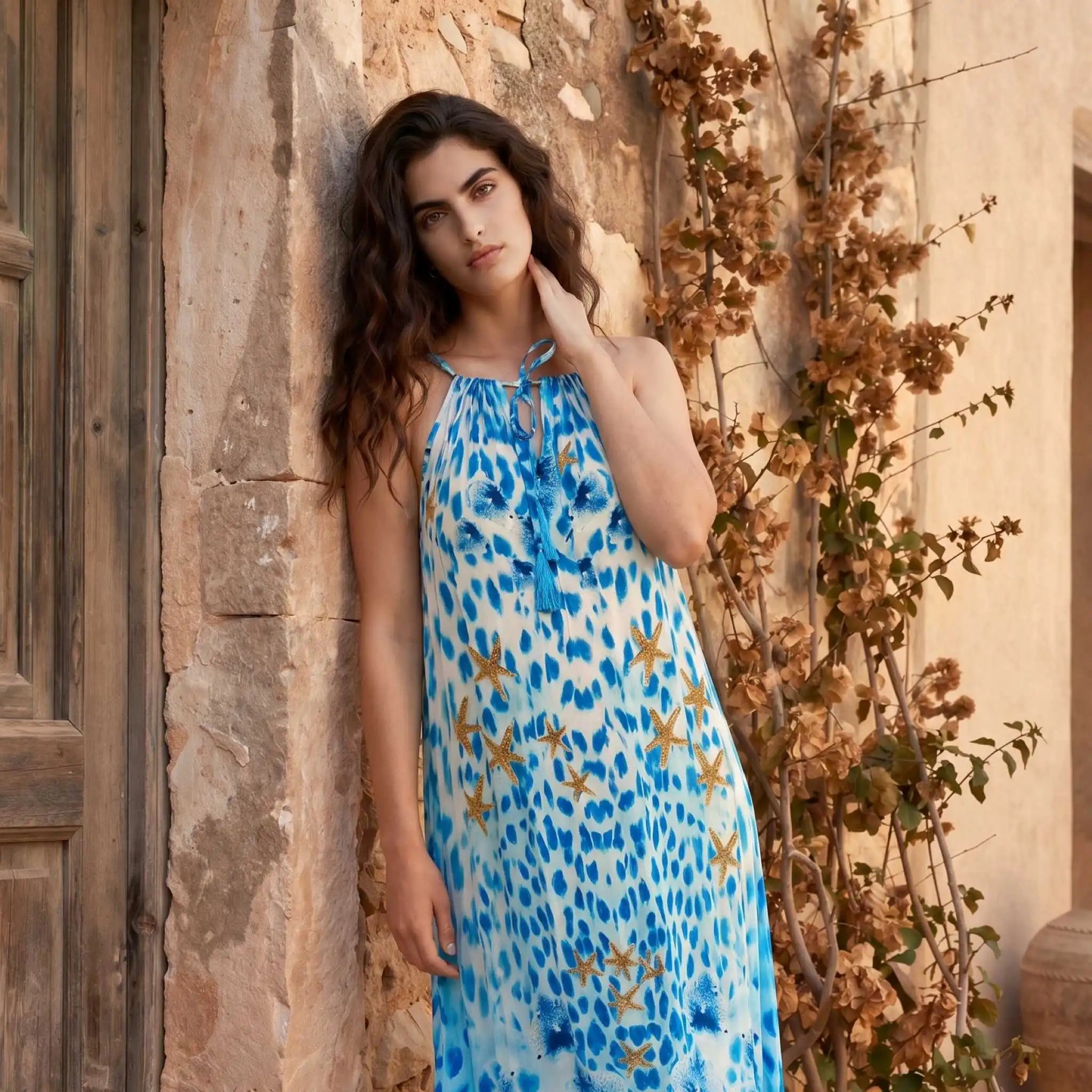 Blue Silk Designer Maxi Dress