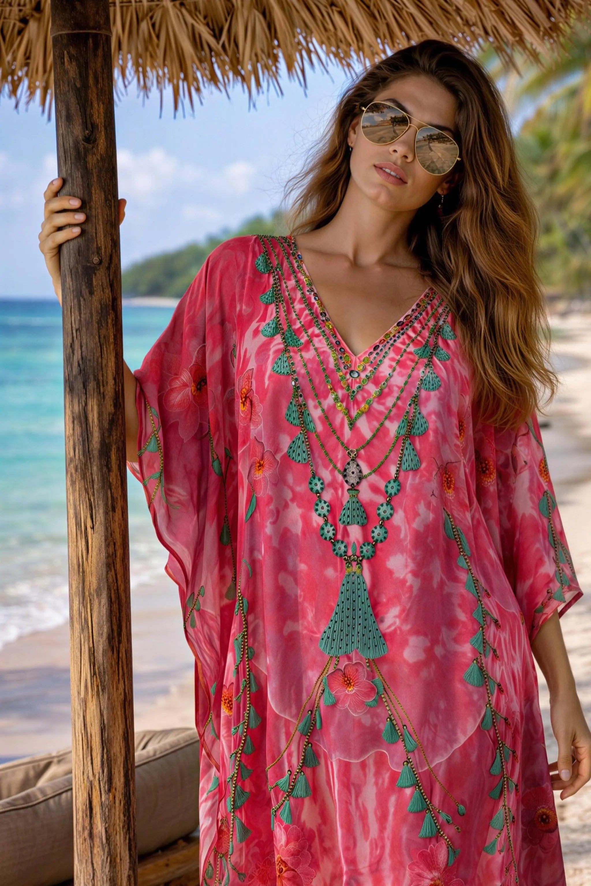 bright pink floaty beach cover ups by lindsey brown resort wear