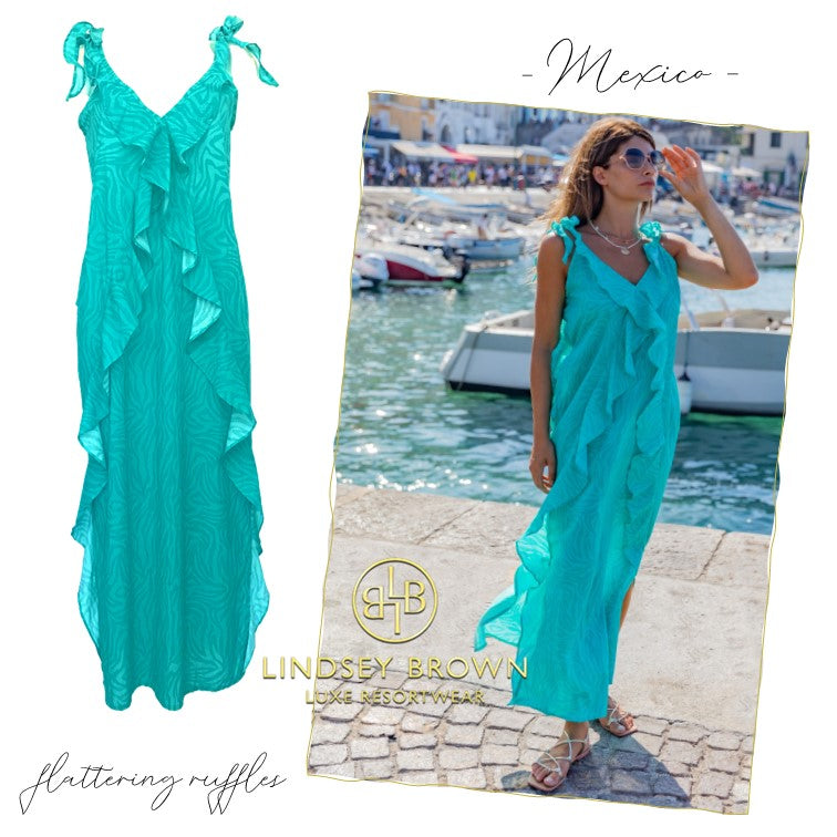 cool cototn sun dresses and designer beach dresses to wear on holiday in Caribbean by Lindsey Brown resort wear