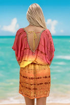 coral orange silk v back kaftan dress