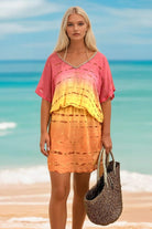 coral yellow and orange bloused silk kaftan dress by lindsey brown