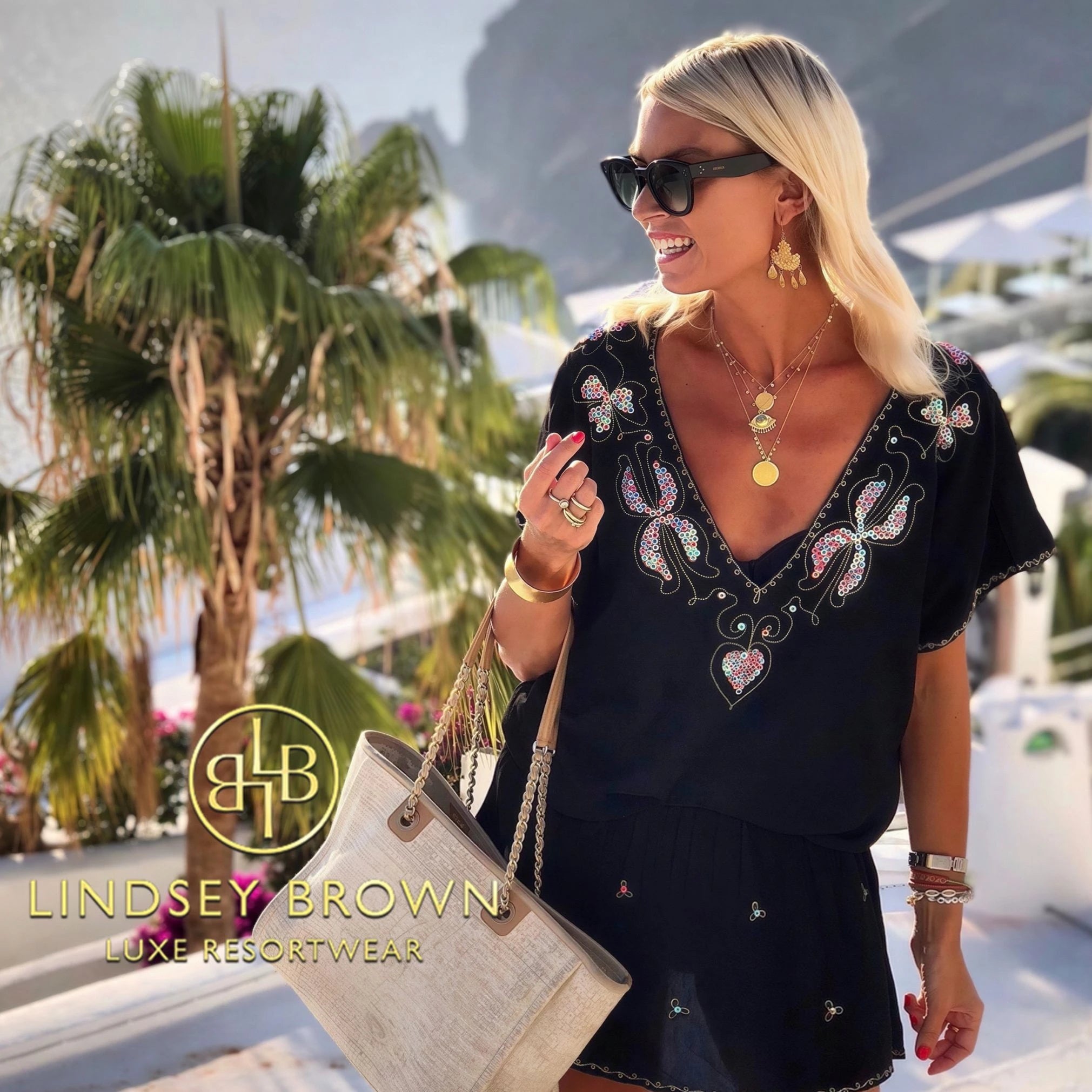 black cotton bloused beach dress called paloma by lindsey brown ressort wear