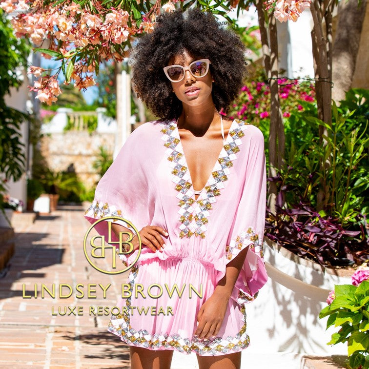 manhattan pink silk luxury resort wear kaftans to wear on holiday by Lindsey Brown resort wear 