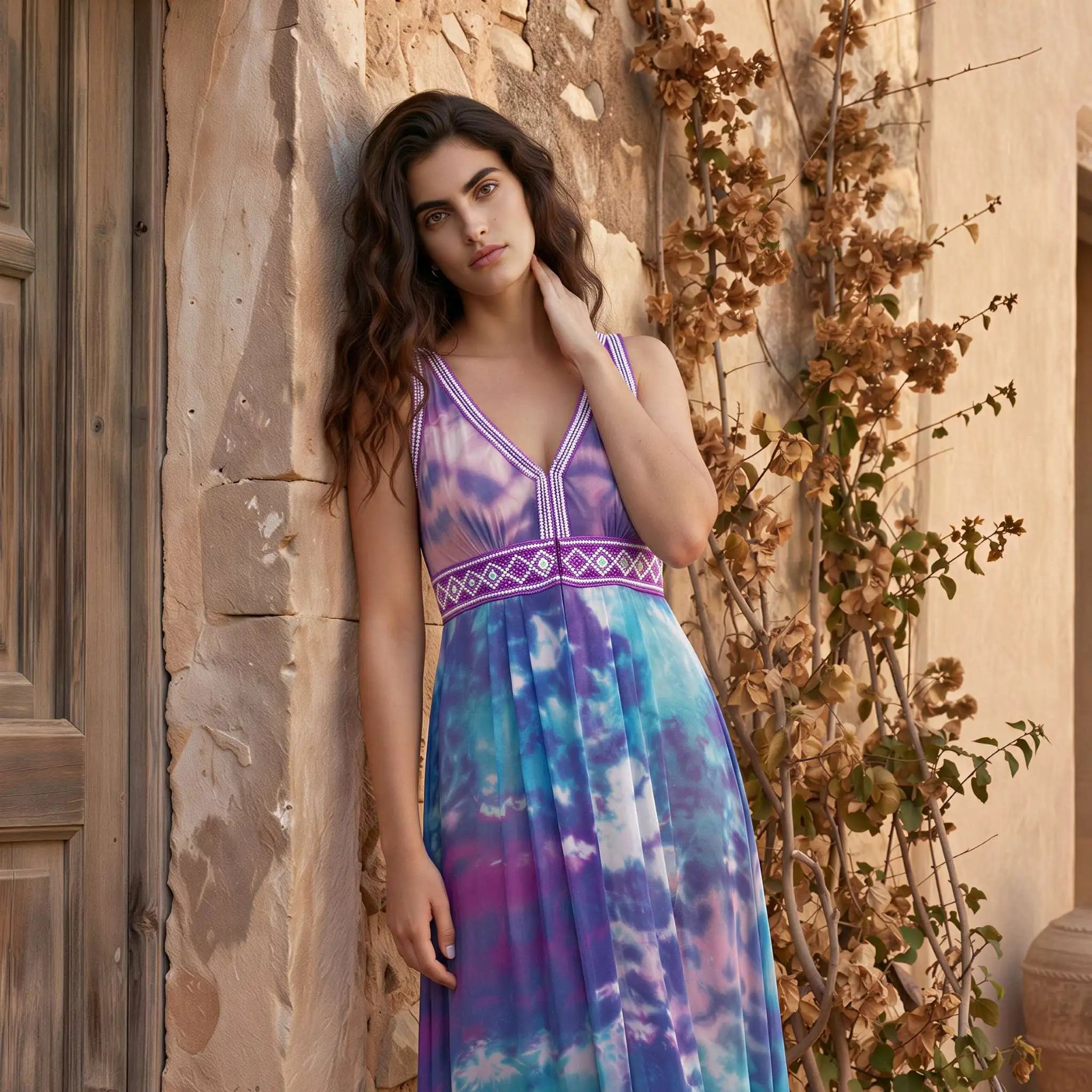 purple and blue sillk kimono maxi dress to wear over swimwear