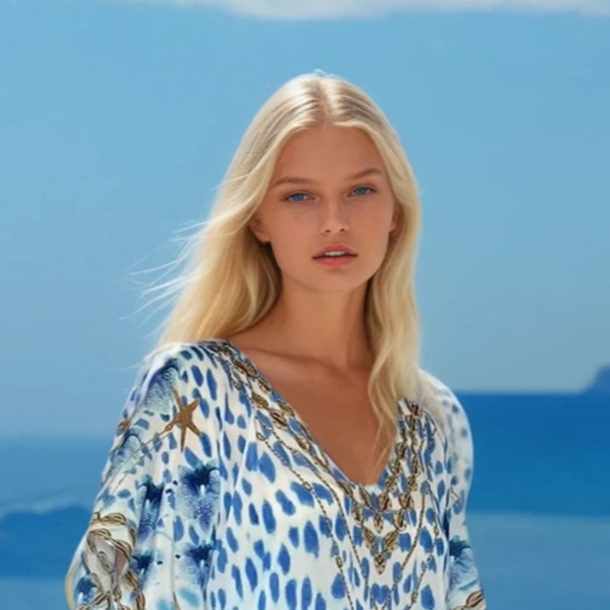 Blue silk crepe designer Beach Cover up