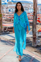 turquoise silk maxi kaftans by Lindsey Brown resort wear