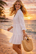 white cotton loose fitting beach dresses with long sleeves