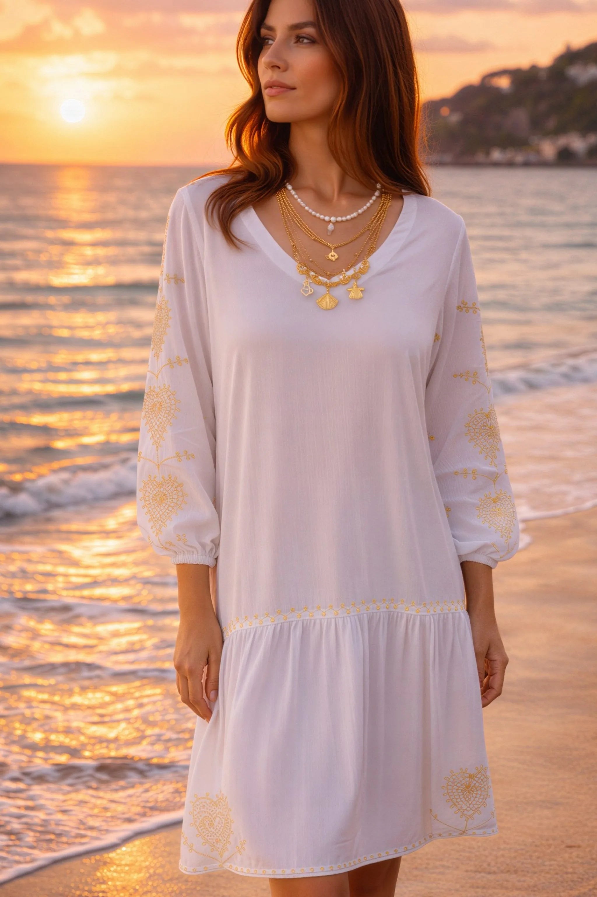 white v neck soft cotton beach dress to wear on a caribbean holiday