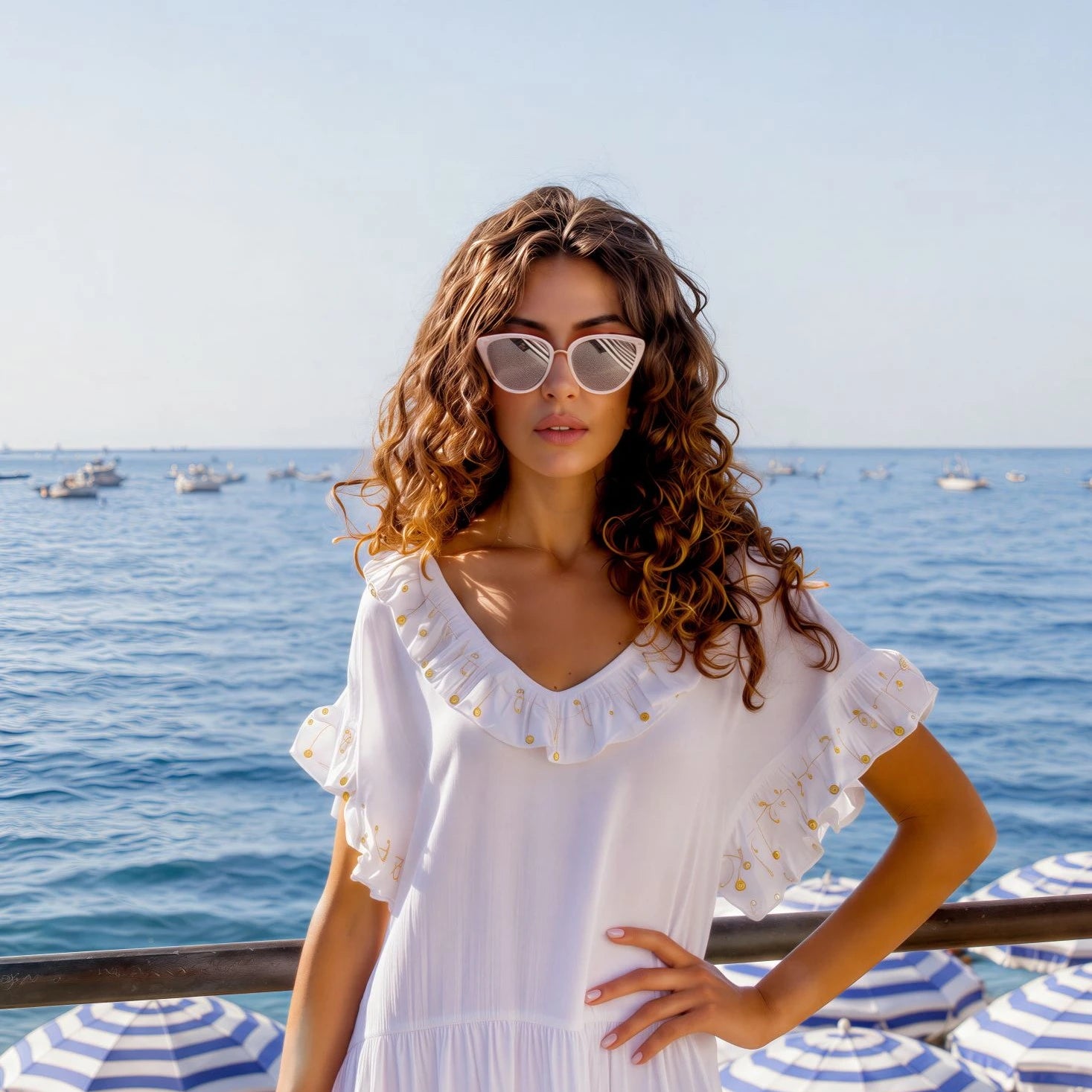 white v neck relaxed fit cotton beach dress for warm holidays by lindsey brown resort wear