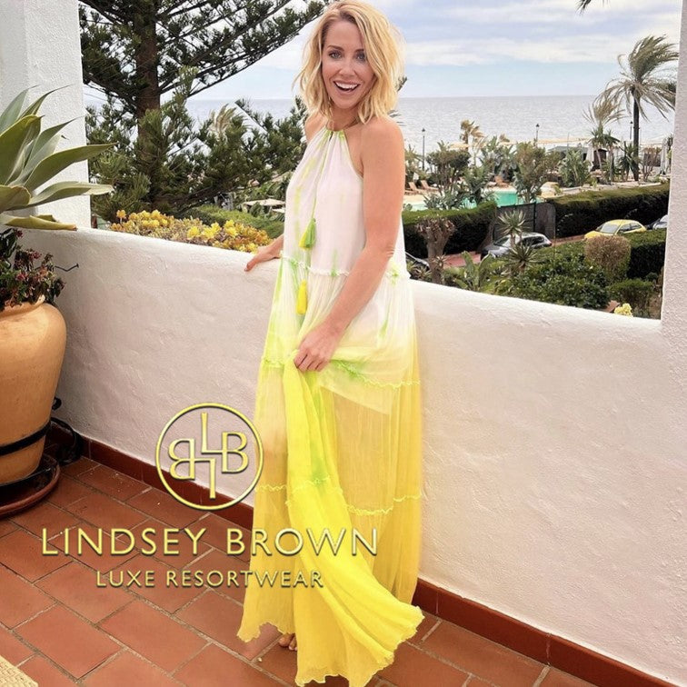 yellow silk resort wear holiday dresses  seen on a place in the sun tv by Lindsey Brown luxury resort wear 