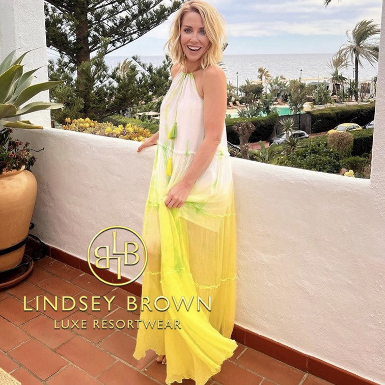 yellow silk resort wear holiday dresses  seen on a place in the sun tv by Lindsey Brown luxury resort wear
