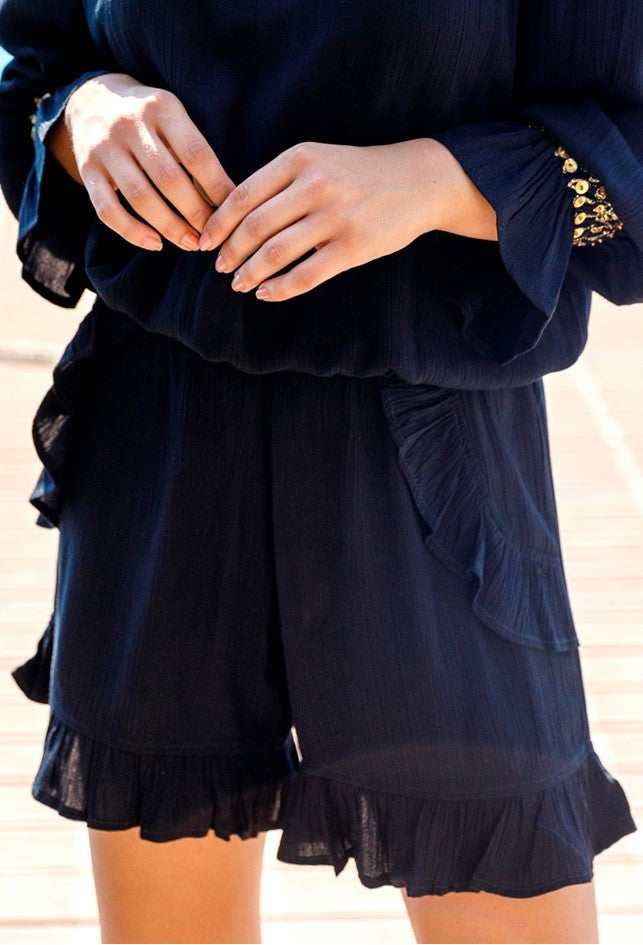 Black designer holiday shorts by lindsey brown resort wear