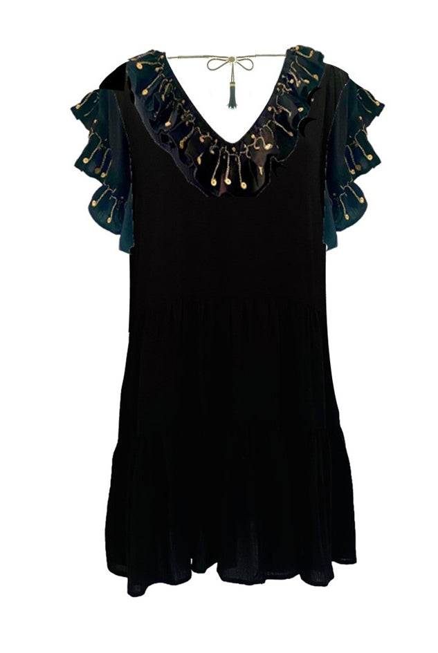 black designer smock dress to wear on holiday by Lindsey Brown resort wear 