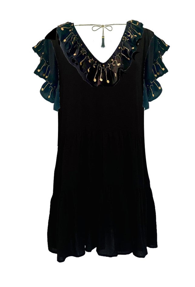 black designer smock dress to wear on holiday by Lindsey Brown resort wear