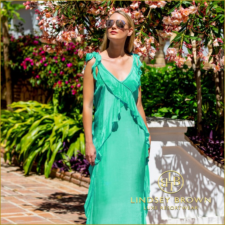 Luxury resort wear silk designer maxi dresses to wear on holiday by Lindsey Brown