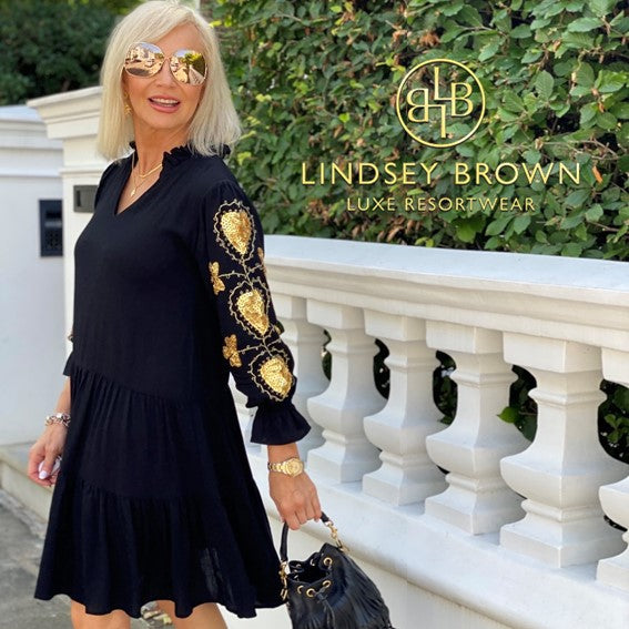 Black Smock Style Summer Beach dress by Lindsey Brown resort wear