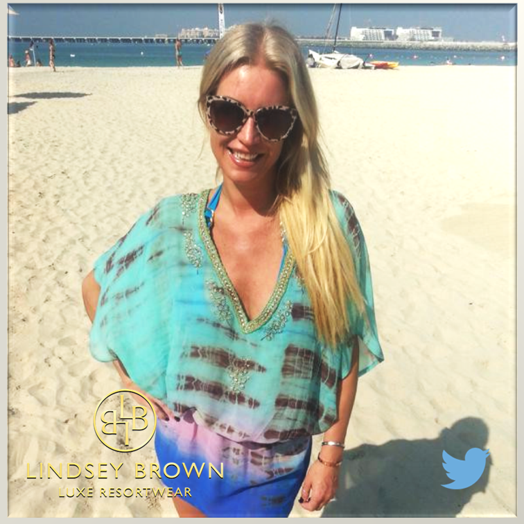 Denise Van Outen wearing Lindsey Brown Maldives Silk Kaftan in Dubai